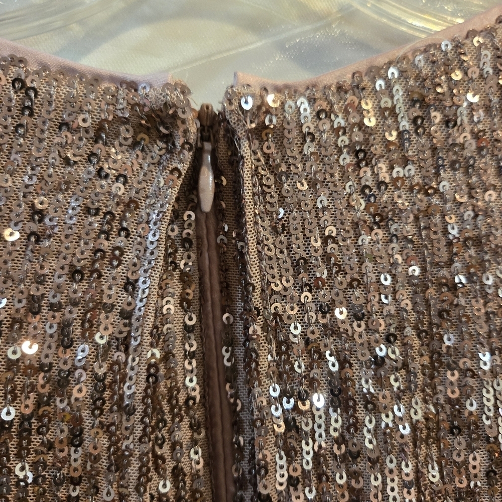 Eliza J Sequin V-Neck Cocktail Mini Dress/ Sheath - Rose Gold/Baloon Sleeves NWT - Picture 13 of 16